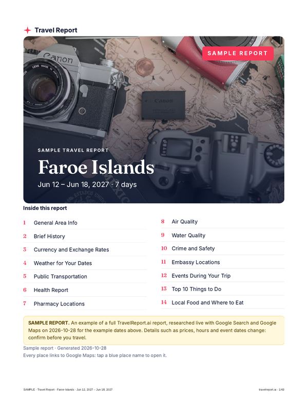 Cover of the Faroe Islands sample travel report