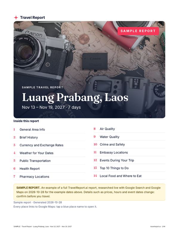Cover of the Luang Prabang, Laos sample travel report